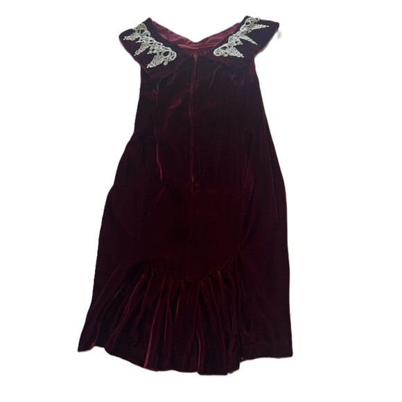 Handmade Women's Burgundy/Red Velvet Cocktail Dress V-Neck W/Lace Size Small - Picture 6 of 8